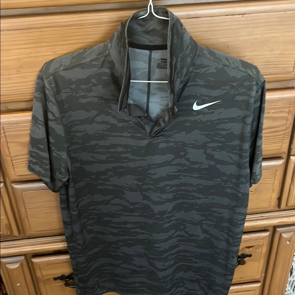 Nike Black and Gray Camo Performance Golf Polo Shirt Sz L